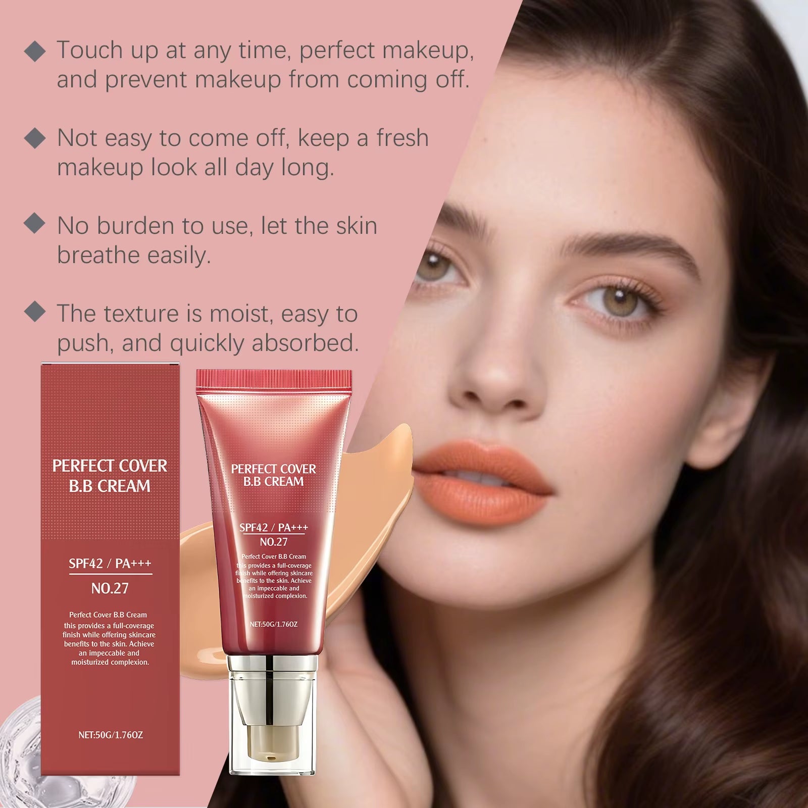 BB Cream SPF 42 PA +++ Tinted Moisturizer for Face Full Coverage Concealer Liquid Foundation Makeup for Dark Circles Fine Lines